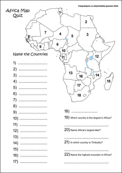 african-countries-worksheet